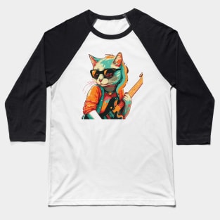 Pop art Cat Musician Baseball T-Shirt